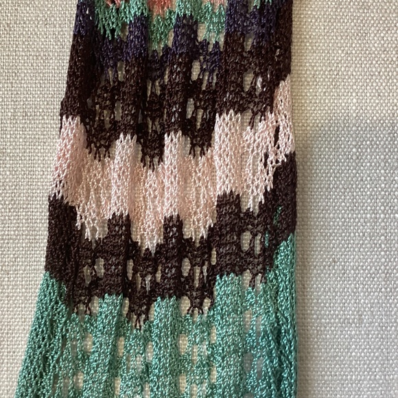 Boho Knit Multicolor Fringe Scarf – 80" Long (96" w/ Tassels) – Soft Open-Weave - Picture 4 of 6